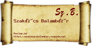 Szakács Balambér névjegykártya